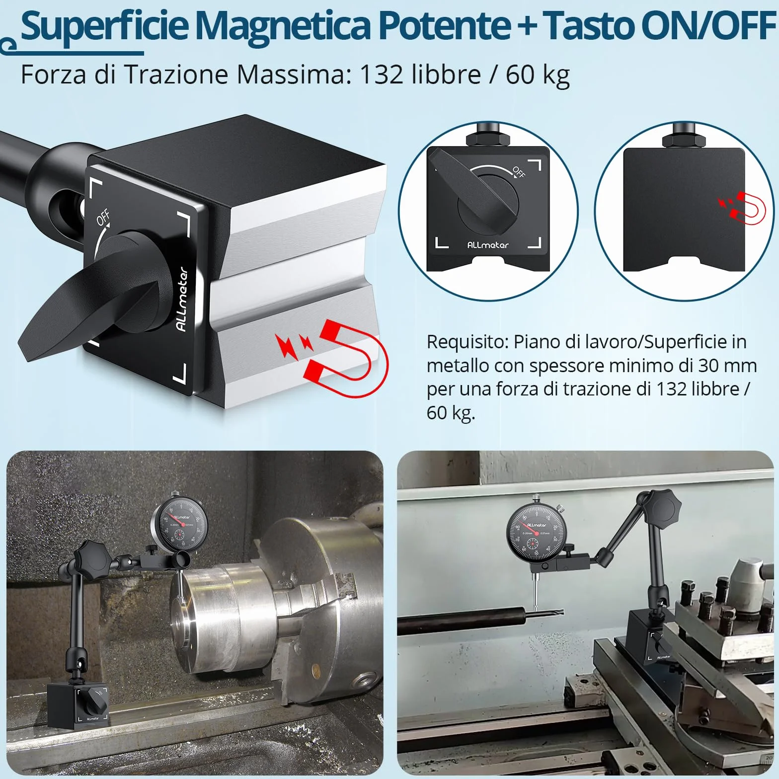 Comparatore Centesimale 0-20mm con Base Magnetica 60kg, Indicatore Meccanico di Precisione 0.01mm, Supporto Regolabile a 3 Snodi per Tornio Fresatrice Allineamento Misure Officina Meccanica