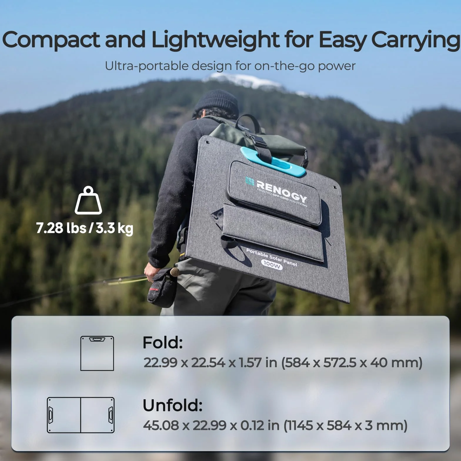 Pannello solare portatile da 100 W di Renogy, pannello solare pieghevole impermeabile IP65, caricatore solare per stazione di alimentazione per camper e campeggio fuori dalla rete