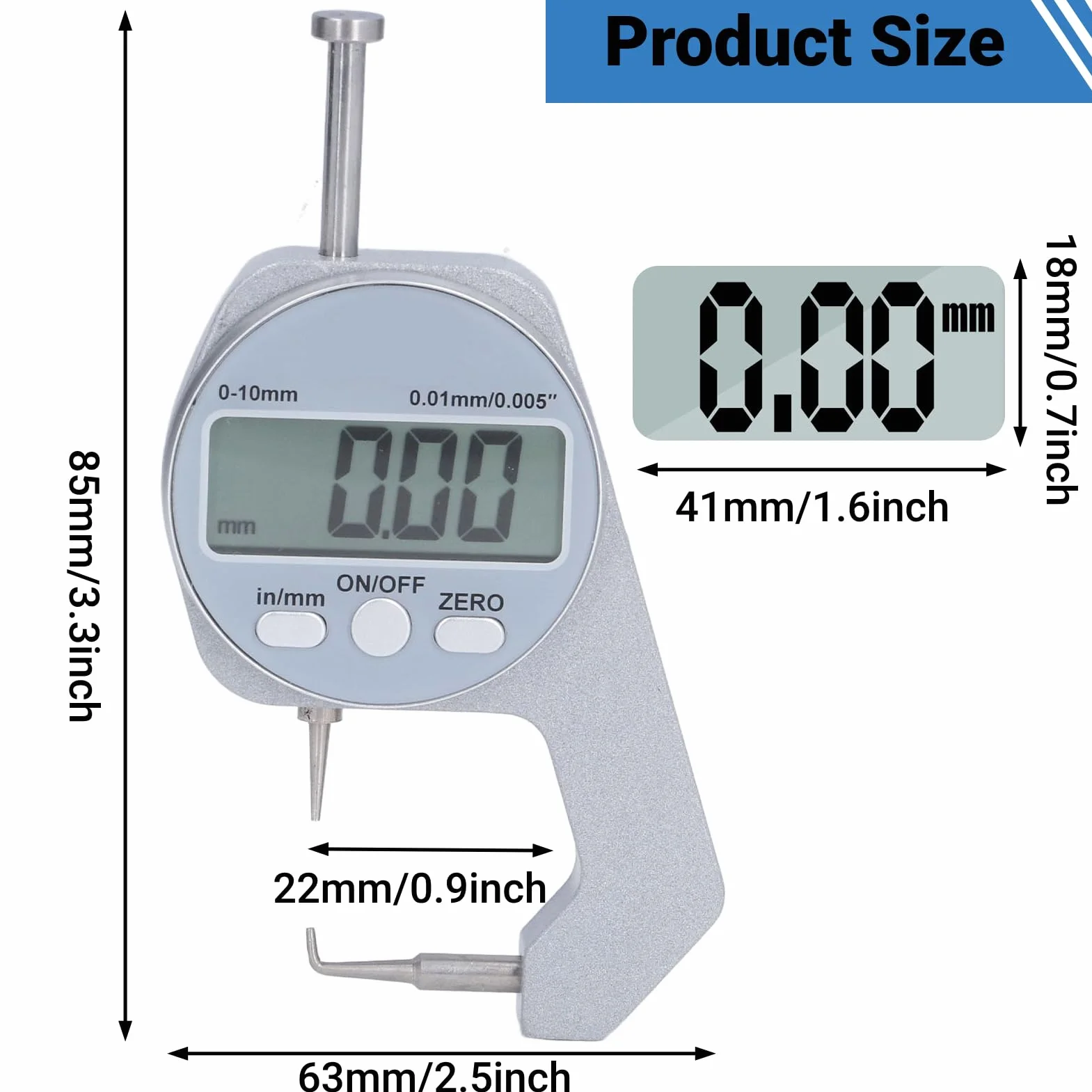 Spessimetro Gamma 0-10MM Schermo LCD Digitale Punta Curva Strumento Misurazione Spessore Materiali Morbidi