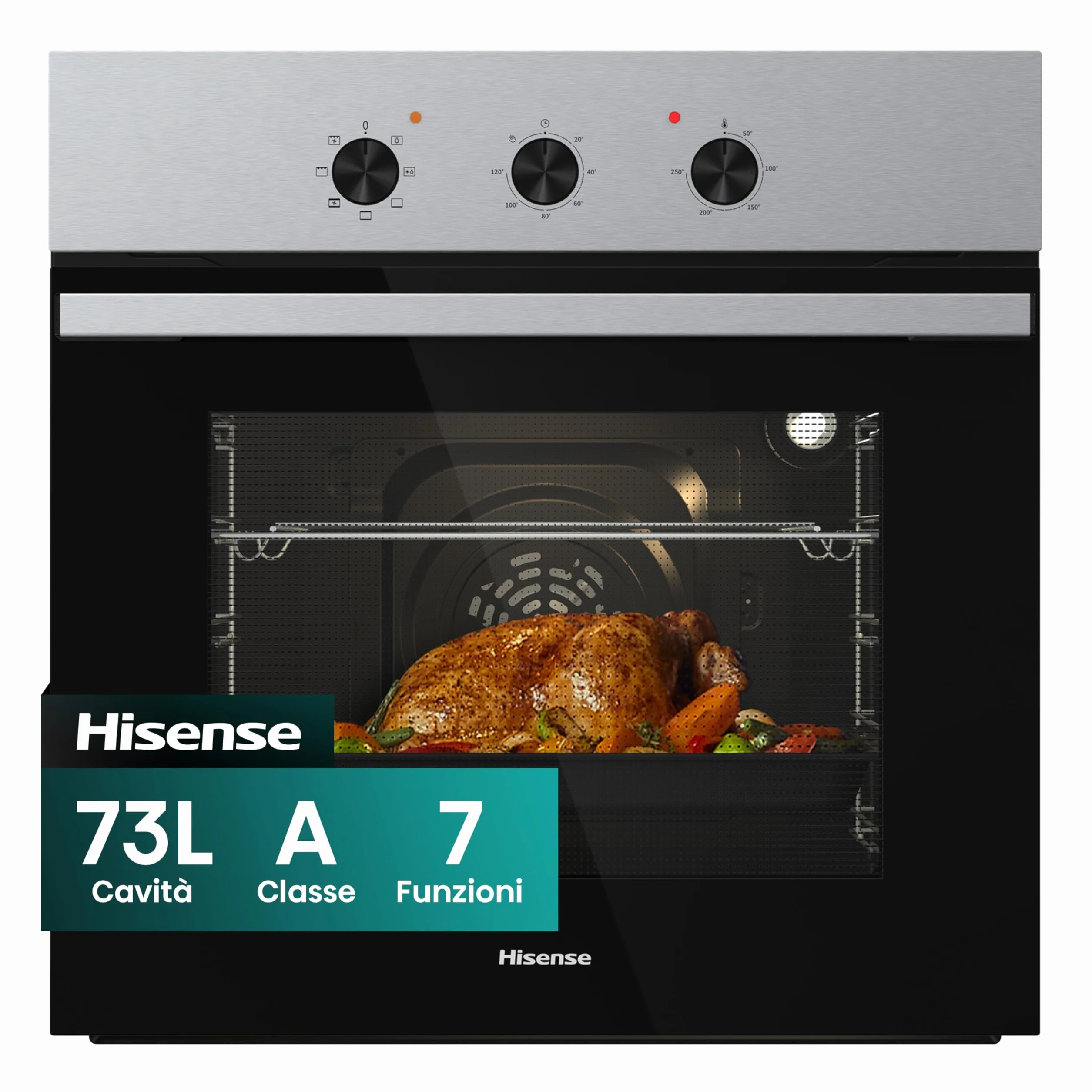 Hisense Forno Multifunzione 73 litri 60 cm Classe A Nero/Inox Guide telescopiche 7 funzioni 3 vetri