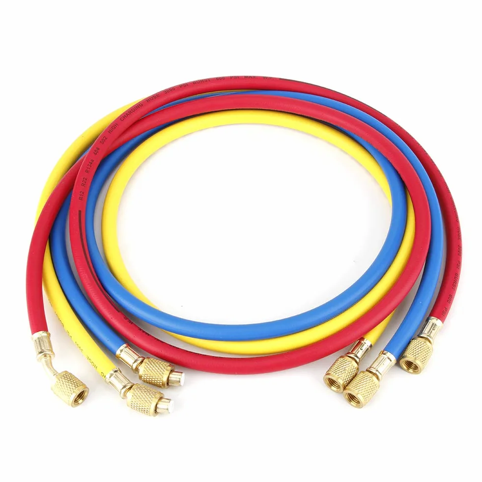Tubo flessibile di ricarica del refrigerante a 3 colori da 3 pezzi 1/4 '' SAE 600PSI per R22, R134a, R12, R50 Accessorio per l'aggiunta di refrigerante per tubo aria condizionata