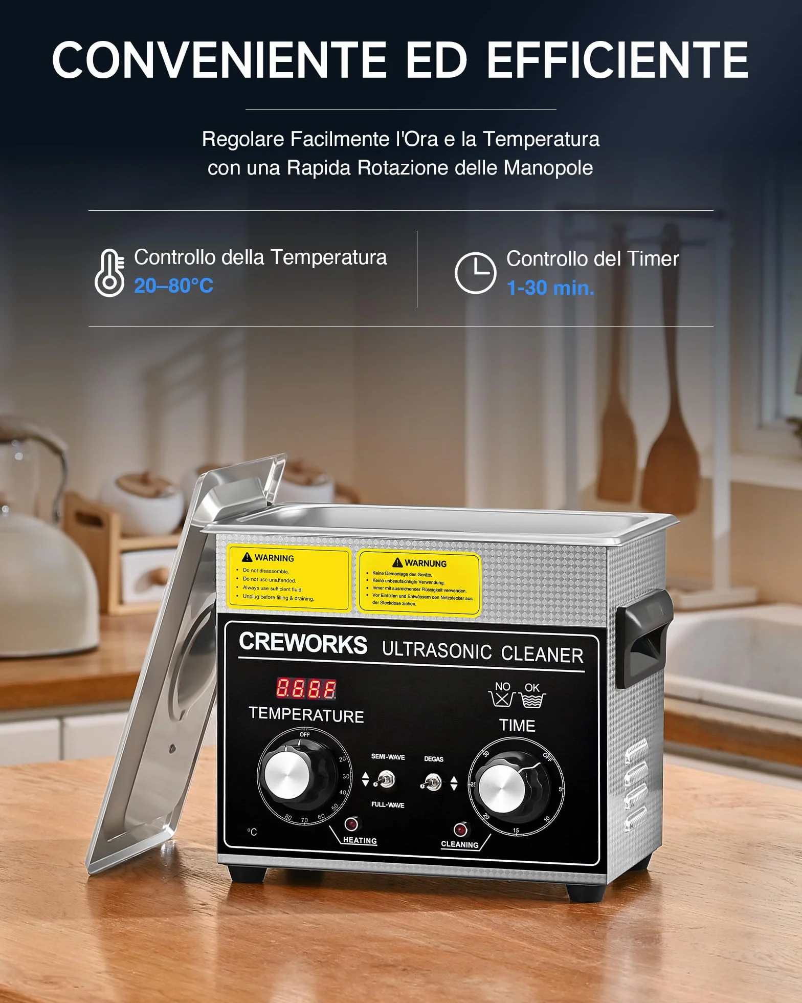 Pulitore Ultrasuoni 3L 120W Acciaio Inossidabile con Riscaldatore Timer Degas