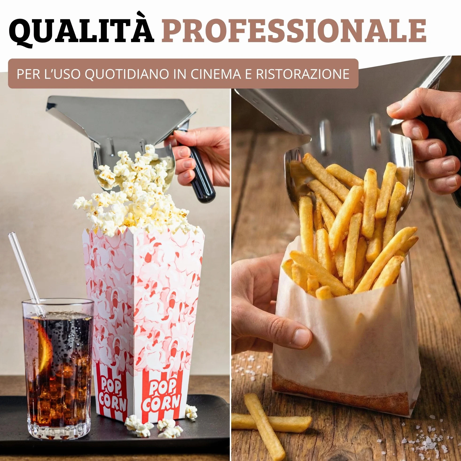 Westmark Paletta per patatine fritte/popcorn, Acciaio inox, 20 x 12 cm, 23 cm, Argento/Nero