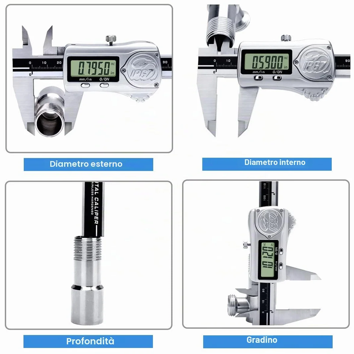 Kynup Calibro digitale 0-6 pollici/150 mm IP67 acciaio inossidabile