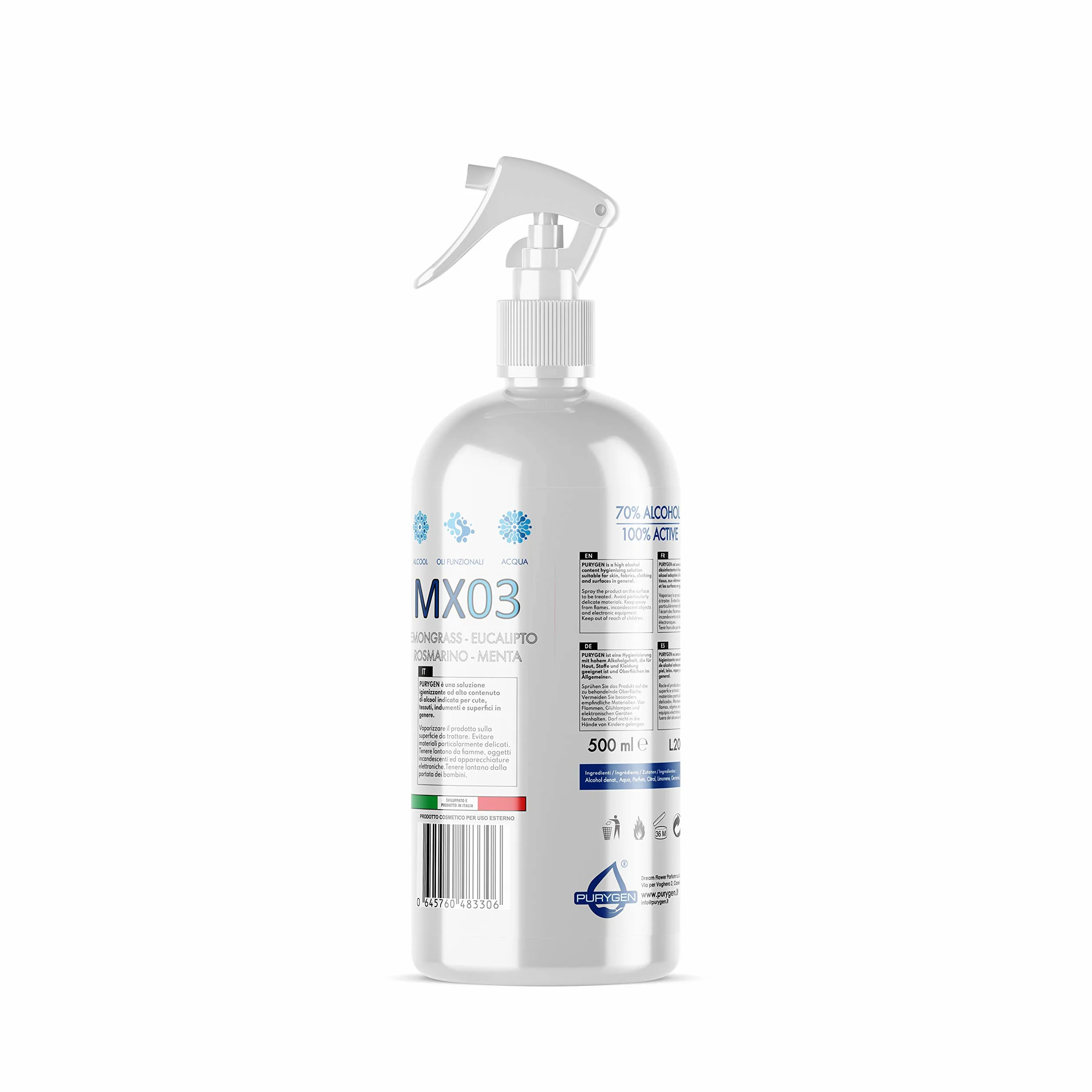 igienizzante spray polivalente mani e superfici - MX03 Lemongrass, Eucalipto, Rosmarino, Menta - 500 ml spray