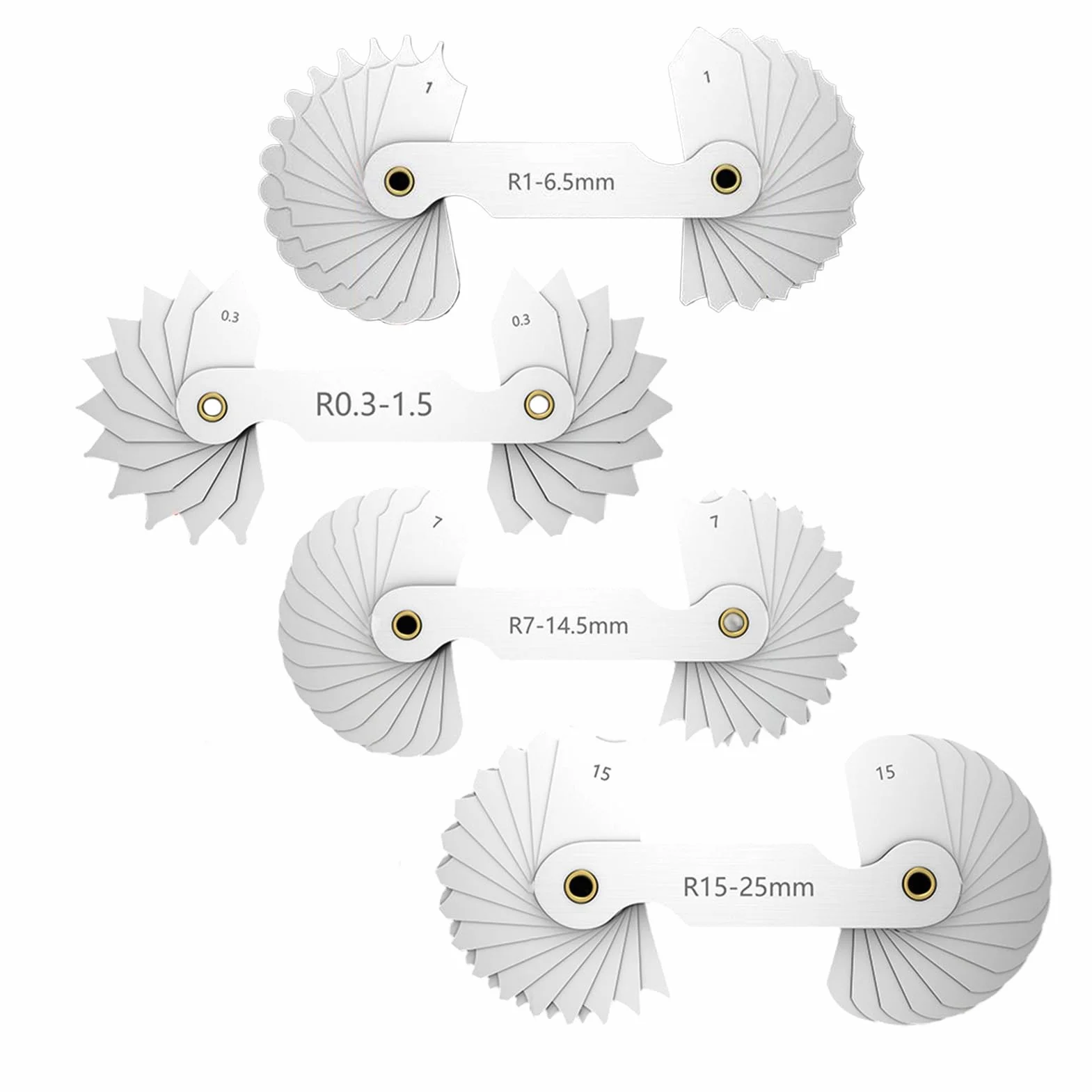 Set di Calibri per Raggio in Acciaio Inox, Strumento di Misura Convesso Concavo R0.3-1.5/R1-6.5/R7-14.5/R15-25