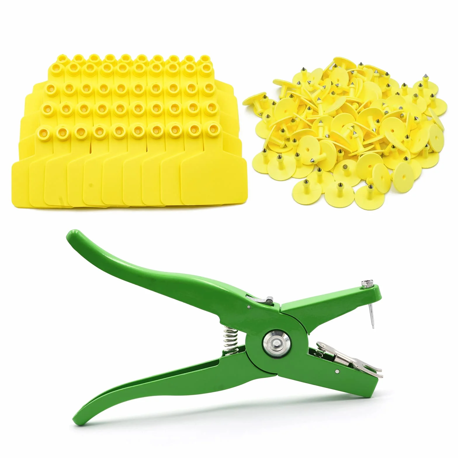 M.Z.A Etichette auricolari, 100 pezzi, etichette per l'identificazione del bestiame, in TPU giallo, vuote, per capre, pecore, maiali, maiali, mucche, bovini, vitelli, fattoria, con pinze, 7,6 cm di