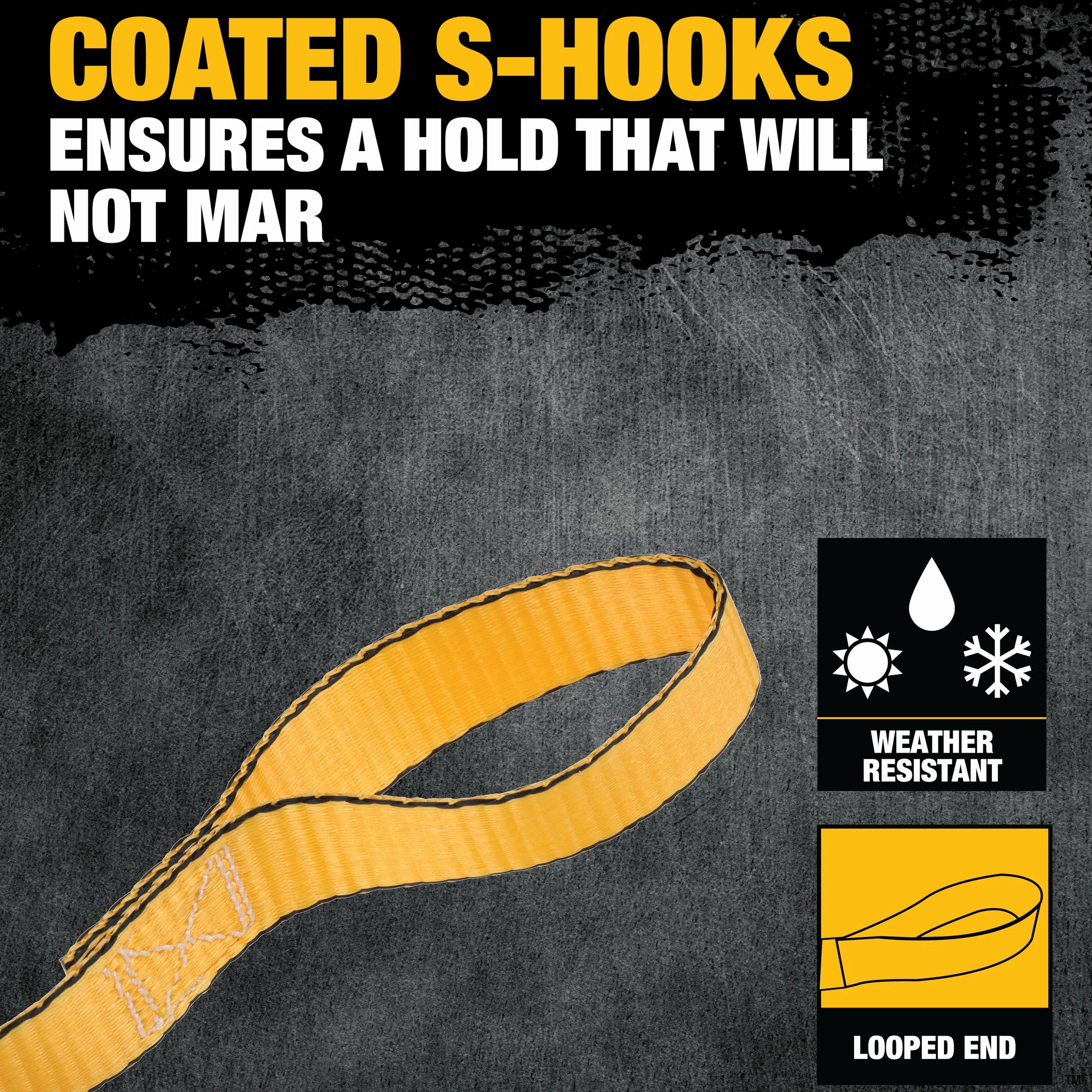 DEWALT DXBC90046 - Cinghie di ancoraggio di alta qualità, 3,2 x 3,2 cm, carico di lavoro sicuro 303,9 kg, resistenza alla rottura 0,9 kg, confezione da 2
