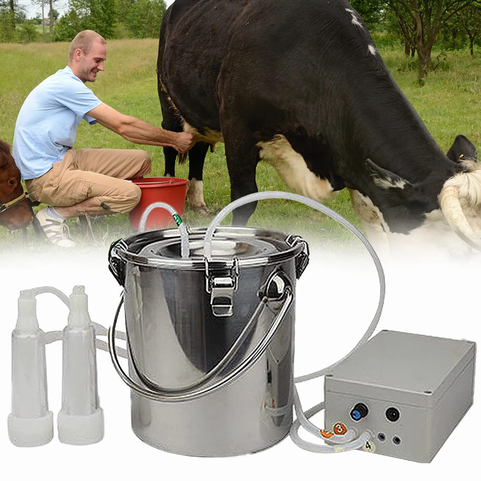 Mungitrice per Capre 5L in Acciaio Inossidabile, Mungitrice per Capre e Pecore con Pompa di Aspirazione a Pulsazione a Vuoto Adatta, Portatile Kit per Mungitura di Mucche da Pecora