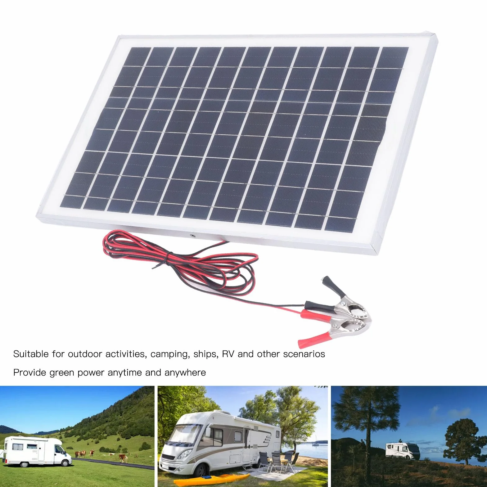 Kit Pannello Solare Auto, Kit Camper Batteria a Litio Caricatore e Pannello Solare 50W 18V con Regolatore di Carica Impermeabile Mppt Morsetto Batteria da 3 Metri, per Camper Rimorchio Barca