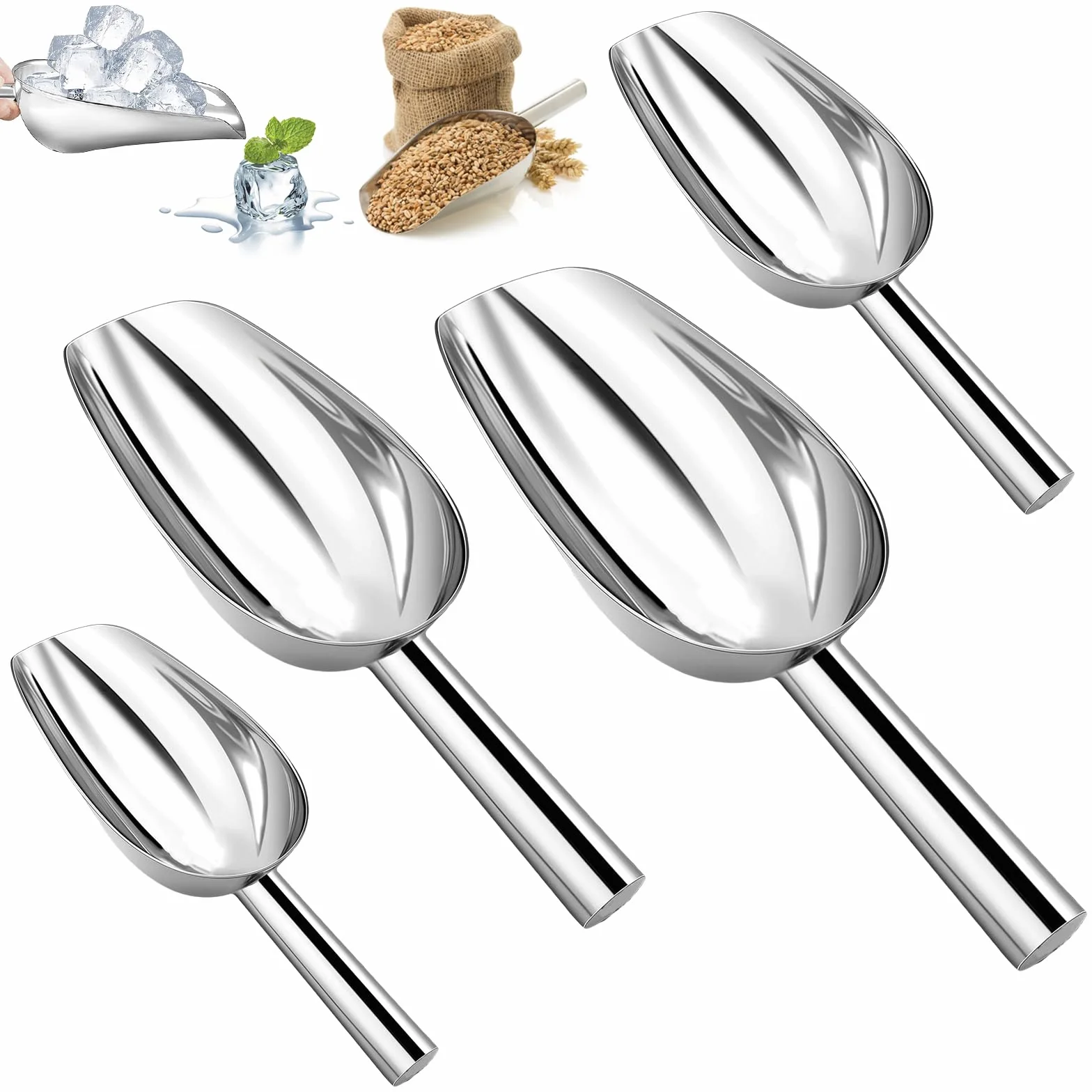 4 Pezzi Versatile Paletta per Farina,Colore Argenteo Pala Ghiaccio in Acciaio Inossidabile,4 Dimensioni Multiuso per Paletta per Alimenti,Pala da Ghiaccio per Cucina di Casa,Matrimoni,Supermercato