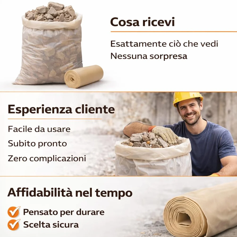 Sacchi per Macerie 90x120 AMBRA, Resistenti in Plastica - Sacchetti per Calcinacci, Detriti, Rifiuti Edili Robusti