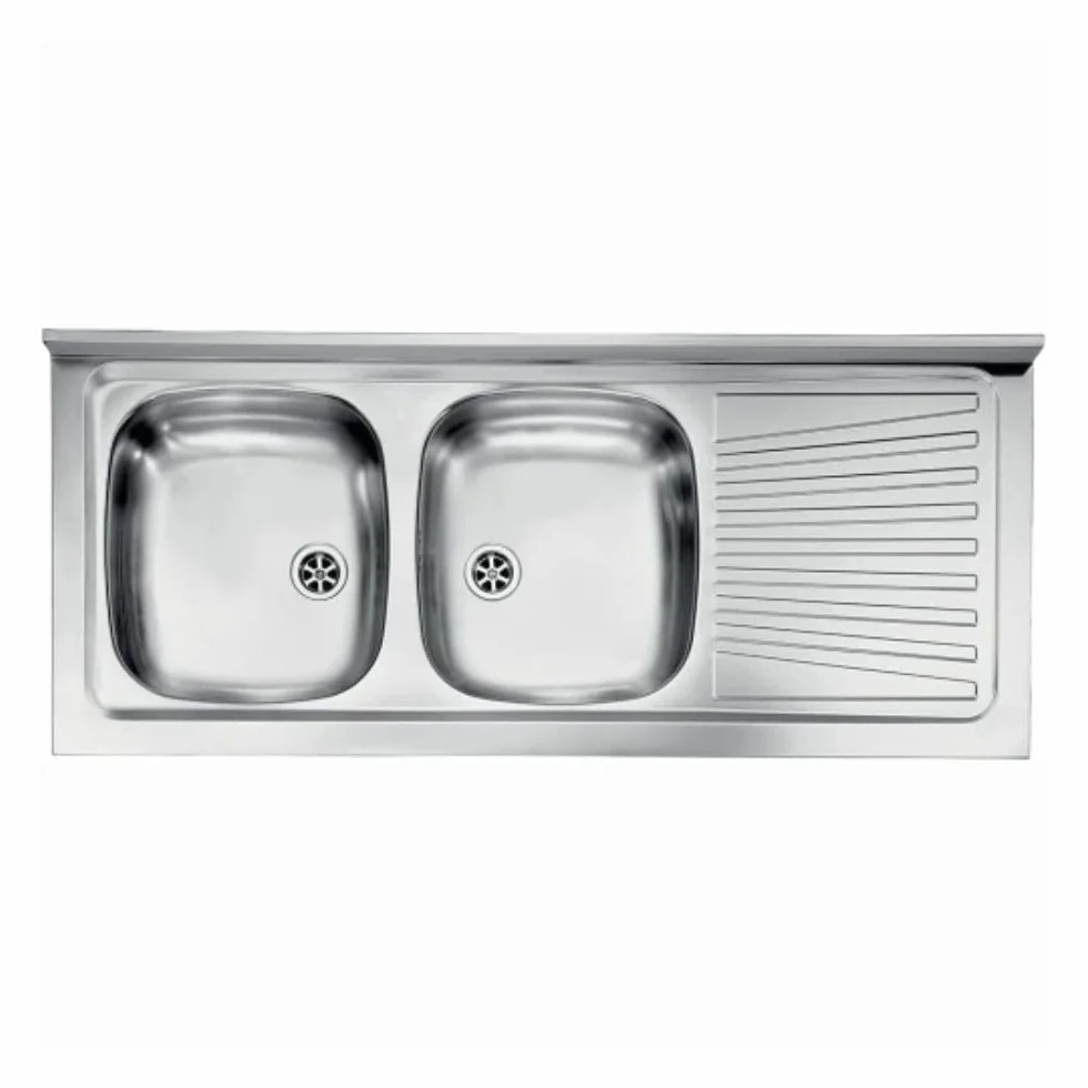 Toscohome Lavello appoggio in acciaio inox 2 vasche e gocciolatoio destro 120x50 cm - Mondy