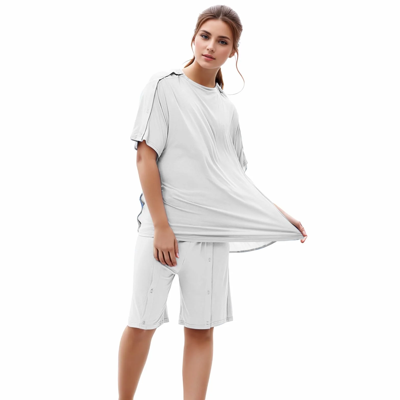 Chemo-Camicia con Spalla Scoperta Apertura Laterale Bottone Pressione Unisex