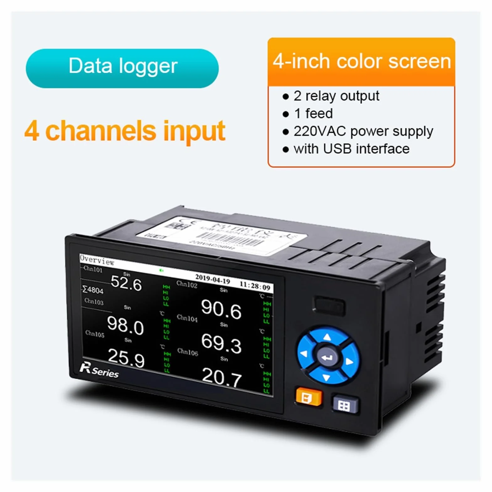 Registratore di dati industriali multi-canale Sensore di temperatura Datalogger USB 4 Canali