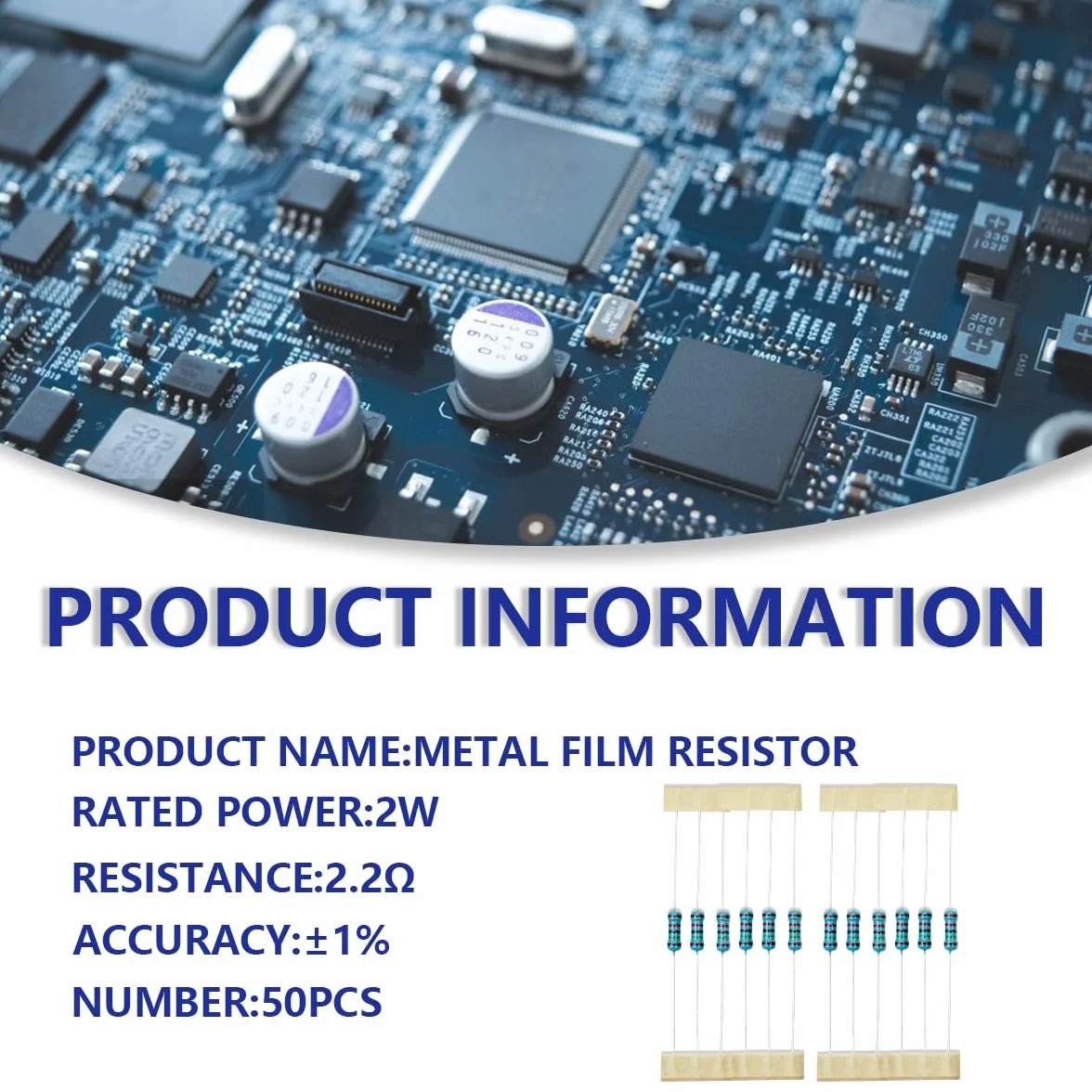 2.2 Ohm 2W 1% Resistenza Film Metallo 50 Pz DIY