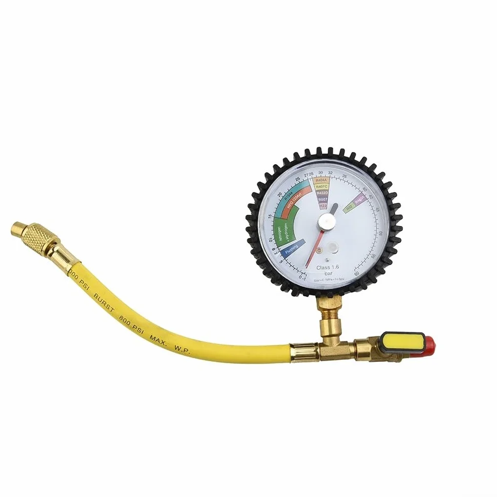 Tester professionale di pressione di tenuta dell'azoto, per HVAC e AC automatico, costruzione in ottone, 80 mm per quadrante, compatibile con R134a R22 R410A, 1/4 SAE, gamma da 1 a 60 bar