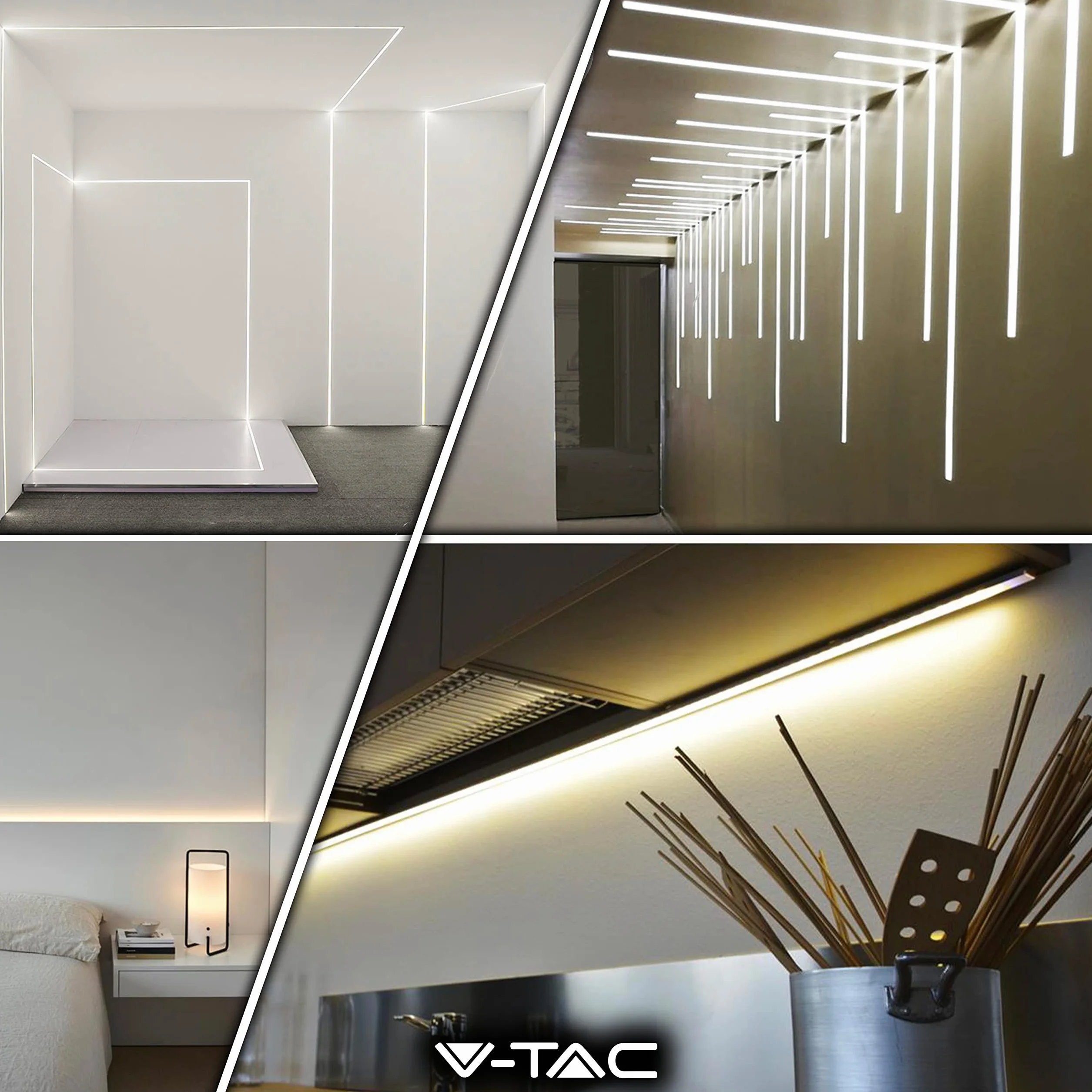 V-TAC 10x Profili per Strisce Led da 2 METRI Rettangolari in Alluminio - (20 Metri Totali) - Profili per Strisce LED Copertura Opaca - Ingombro max Striscia Led 12,4 mm - Dimensioni 17,4 x 7 mm
