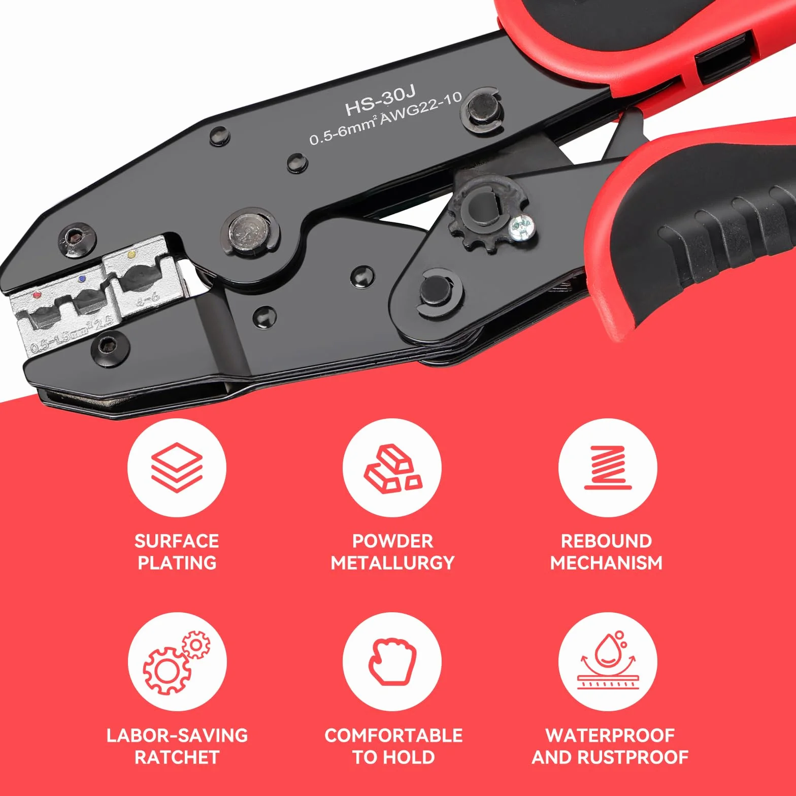 Pinza Crimpatrice Professionale Set con 7 Ganasce Intercambiabili per 0.5-35mm² Kit Crimpaggio per Connettori Solari MC4 Terminali Isolati e Non Isolati, Puntali e Termoretraibili Noir
