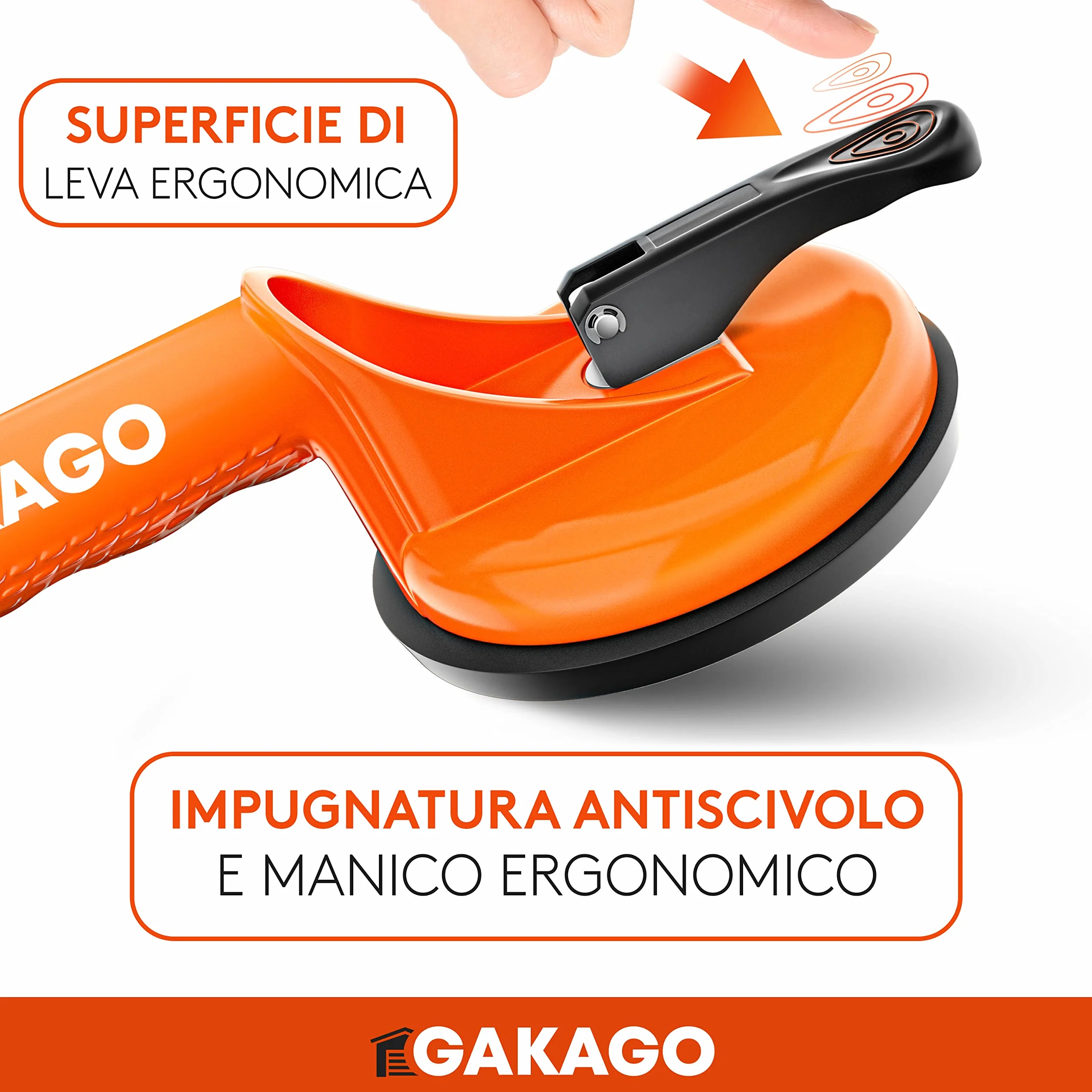 Gakago Sollevatore a ventosa (confezione da 2) - Maniglie di aspirazione ergonomiche e antiscivolo - Sollevatore a vuoto con portata di 120kg per il trasporto di piastrelle, laminato, vetri e finestre