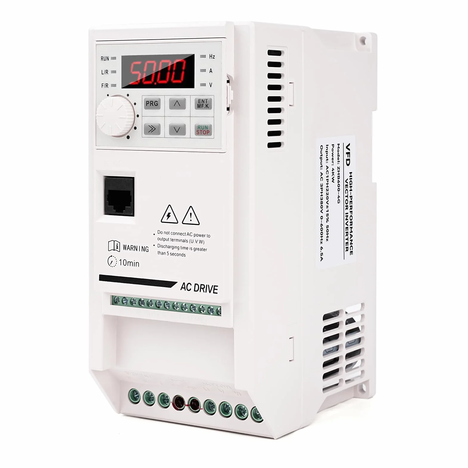 Inverter 220V Azionamento a Frequenza Variabile 4KW VFD convertitore di frequenza Entrata monofase 220V uscita trifase 380V Regolatore di velocità motore CNC ZHB600-4KW cavo di prolunga da 2m
