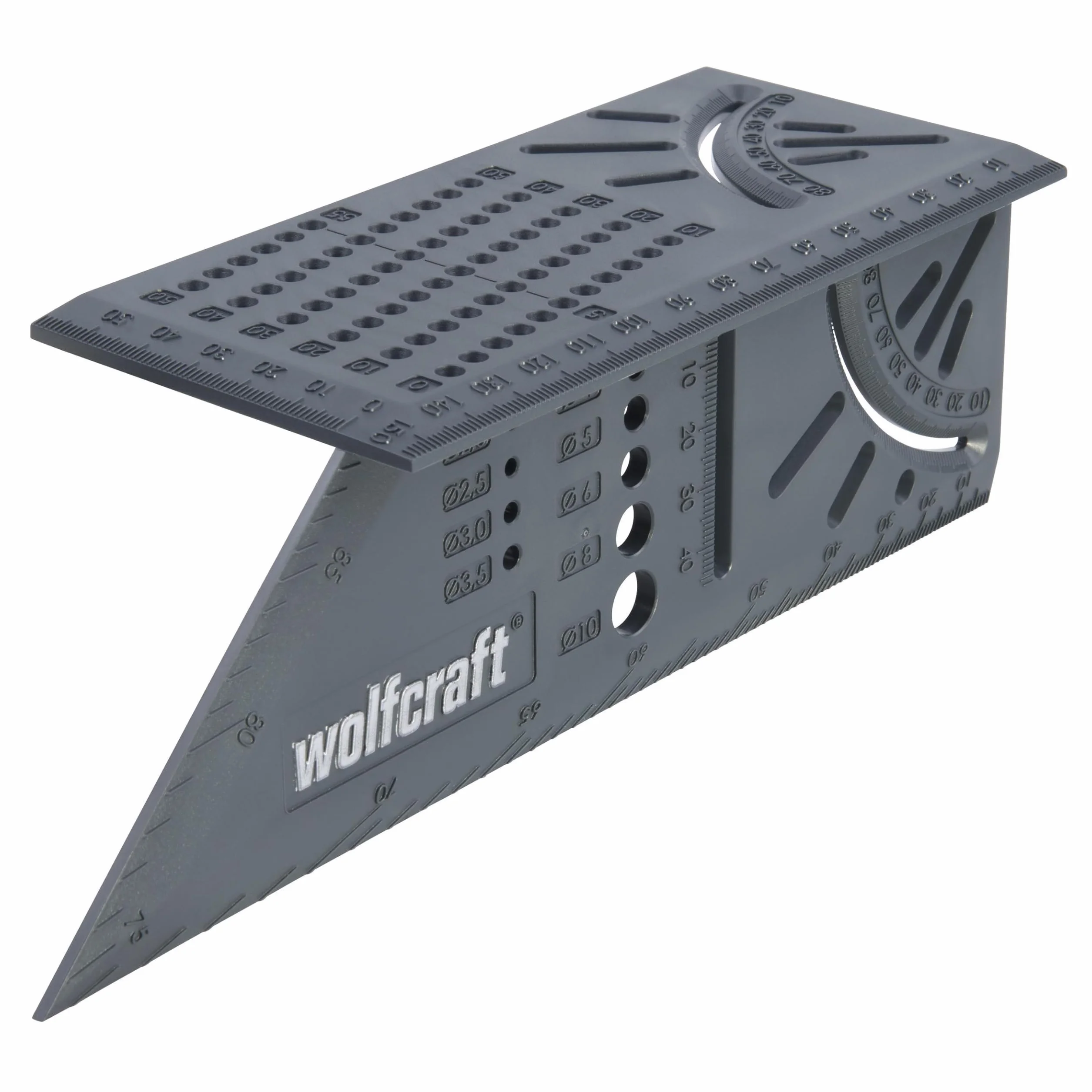 wolfcraft Squadra 3D Utensile Tracciatura Pezzi Tridimensionali Battute 45°/90° Scala Millimetrata Goniometrica Calibro Punte