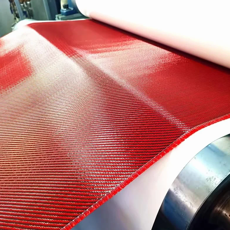 Tessuto ibrido misto in fibra di carbonio kevlar rosso, 3K 200gsm, tessuto twill 2x2, larghezza 50 cm x 1 m