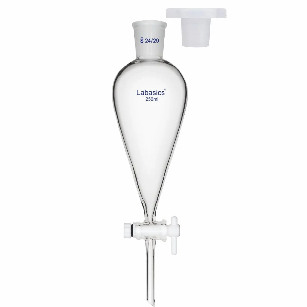 Labasics Imbuto Separatore Conico a Parete Pesante in Vetro Borosilicato con 24/29 Giunti e Rubinetto di Arresto in PTFE, 250 ml