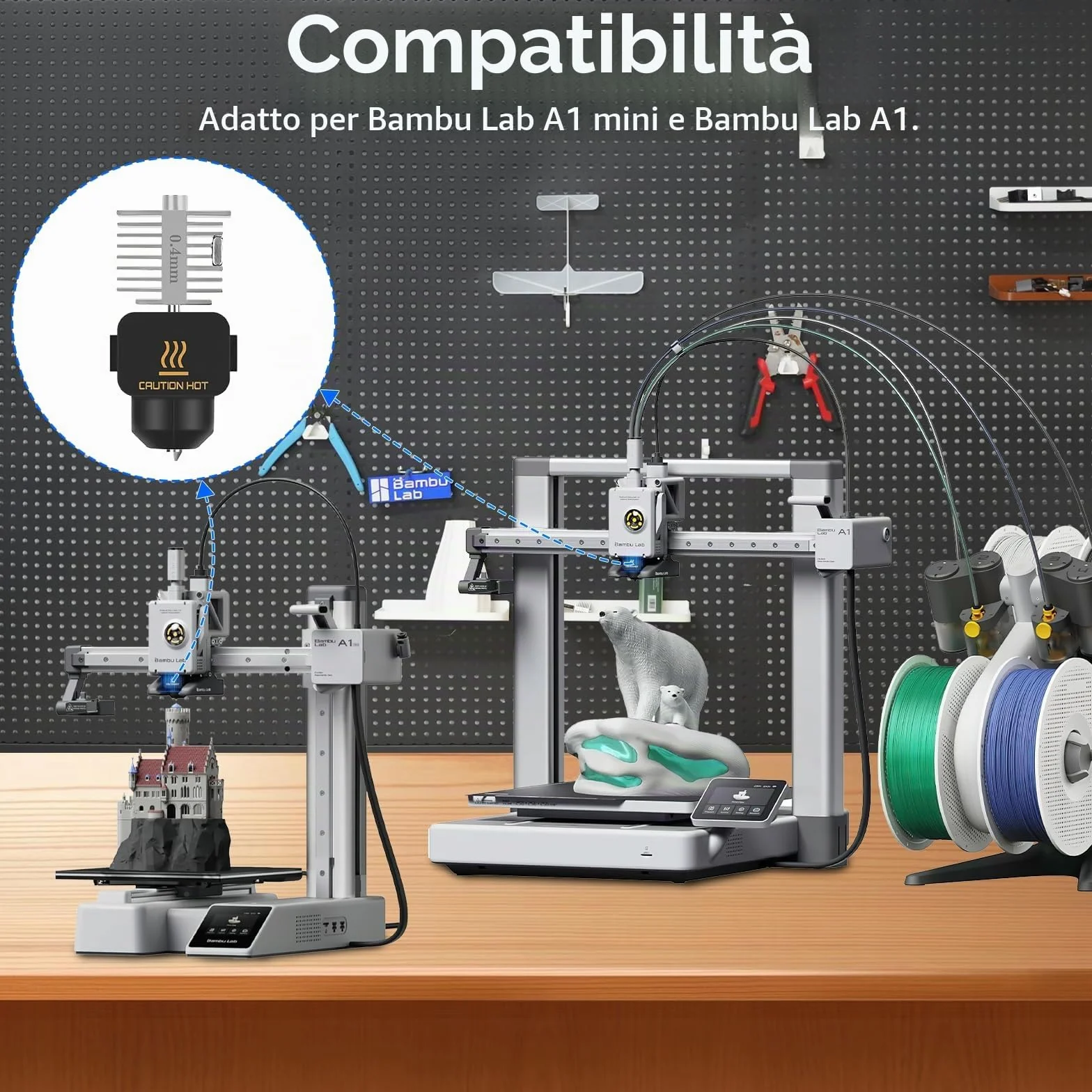 Aggiornamento A1/A1 Mini Quick-Swap Hotend 0.4mm Acciaio Inox Ugello Alta Velocità & Alta Temperatura Struttura Integrata con Copertura in Silicone Compatible with Bambu Lab A1/A1 Mini Stampante 3D