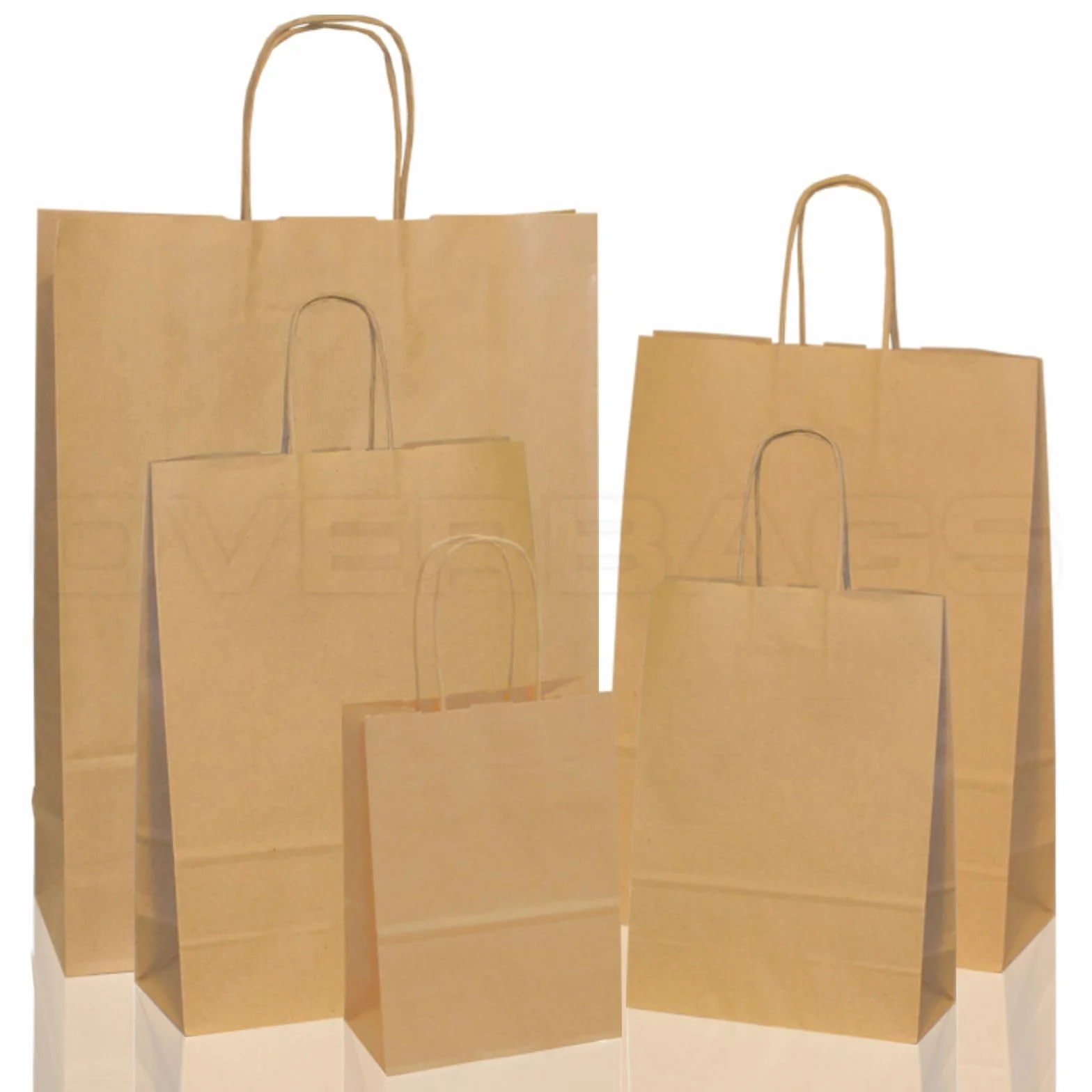 OVERBAGS - Borse shopper sacchetti di carta manico cordino colore avana - Dimensione cm 15x8x20, Confezione pz 25