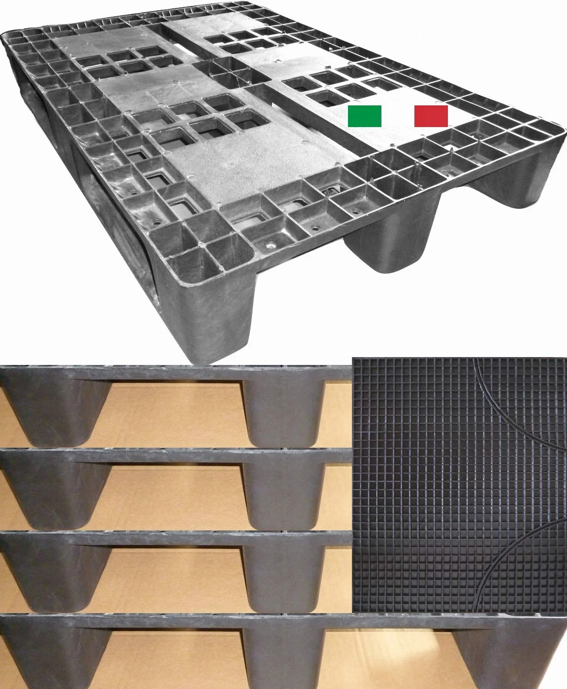 Cenni 12080 Set 5 Bancali Pallet in Plastica 1200 x 800 con 3 Traverse e Tappetino Auto in omaggio, Made in Italy