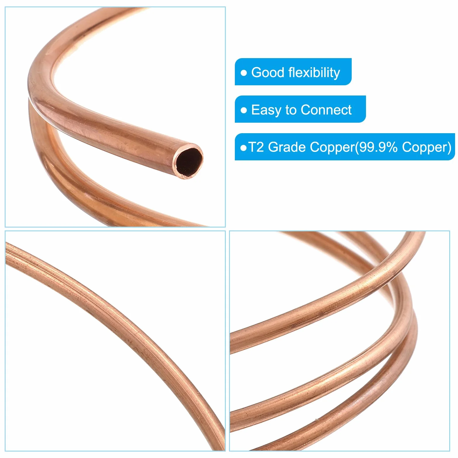 PATIKIL Tubo in Rame al 99,9%, ID 1/24", OD 1/12", Spesso 0,02", 3,28 Piedi Tubi Refrigerazione Tubi Tondi senza Saldatura a Spirale per Artigianato Gioielli Industriale HVAC