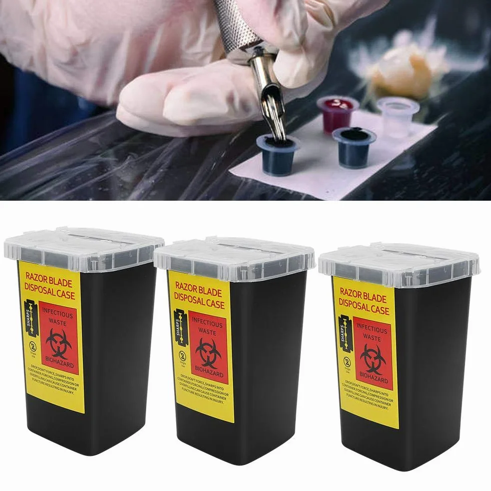 Plastica Contenitore per Oggetti Taglienti Lama di Rasoio Custodia Usa e Getta Tatuaggio Rifiuti Ago Riciclaggio Cestino 3 Pezzi