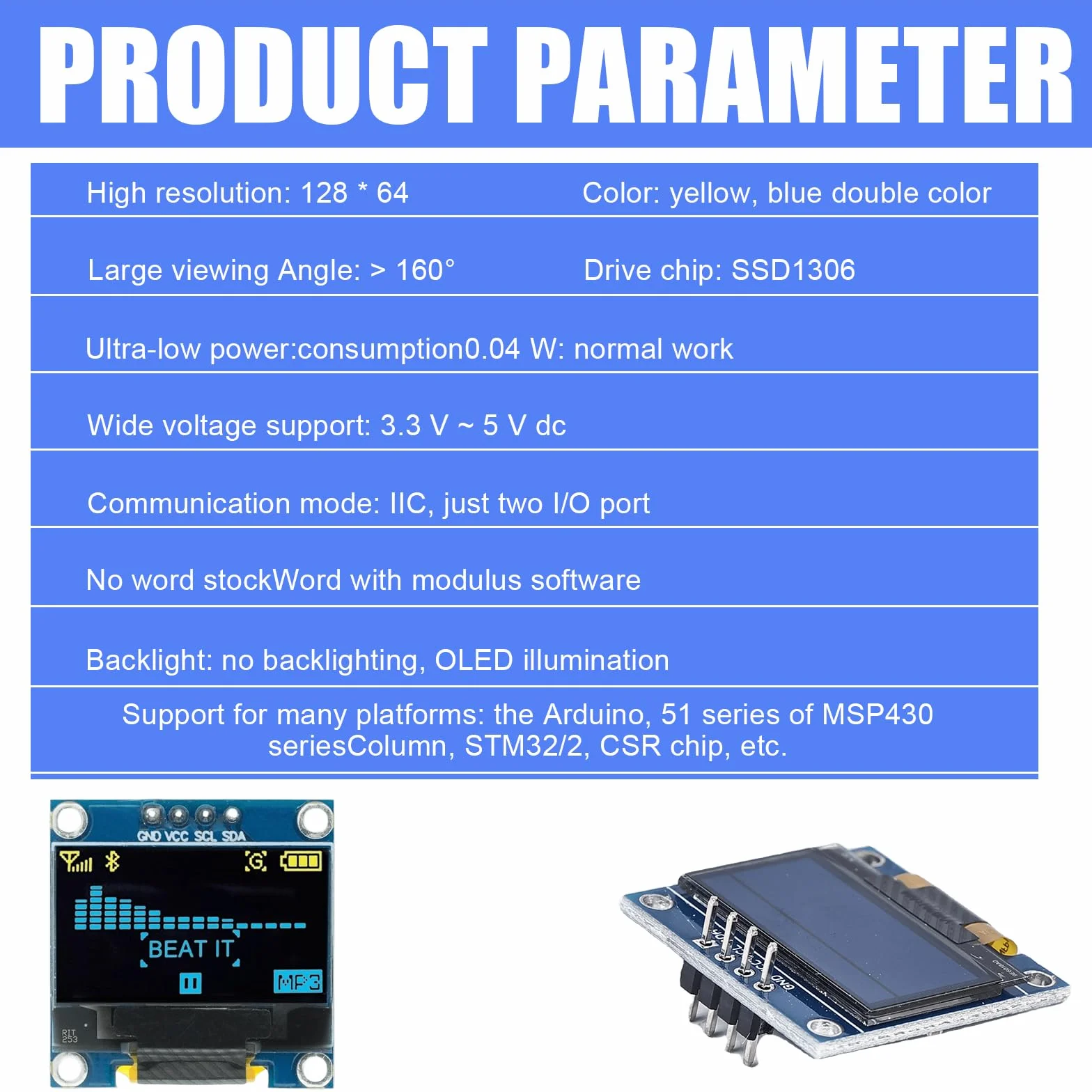 Display OLED, 5 pezzi, 0,96 pollici, 128 x 64 pixel, OLED Display Screen Driver, Display Serial Autoilluminante, OLED Schermo IIC Modulo di visualizzazione (giallo e blu)