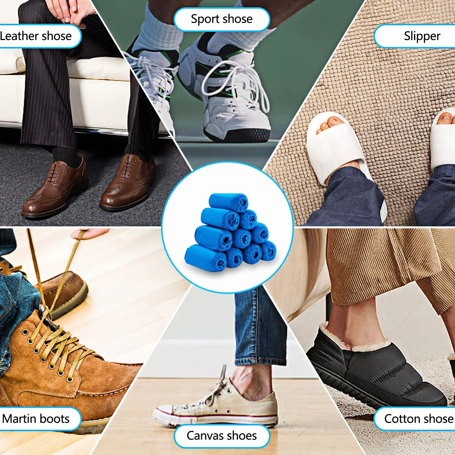 Copriscarpe Monouso in TNT Blu 100 Pezzi Antipolvere Antiscivolo Traspiranti