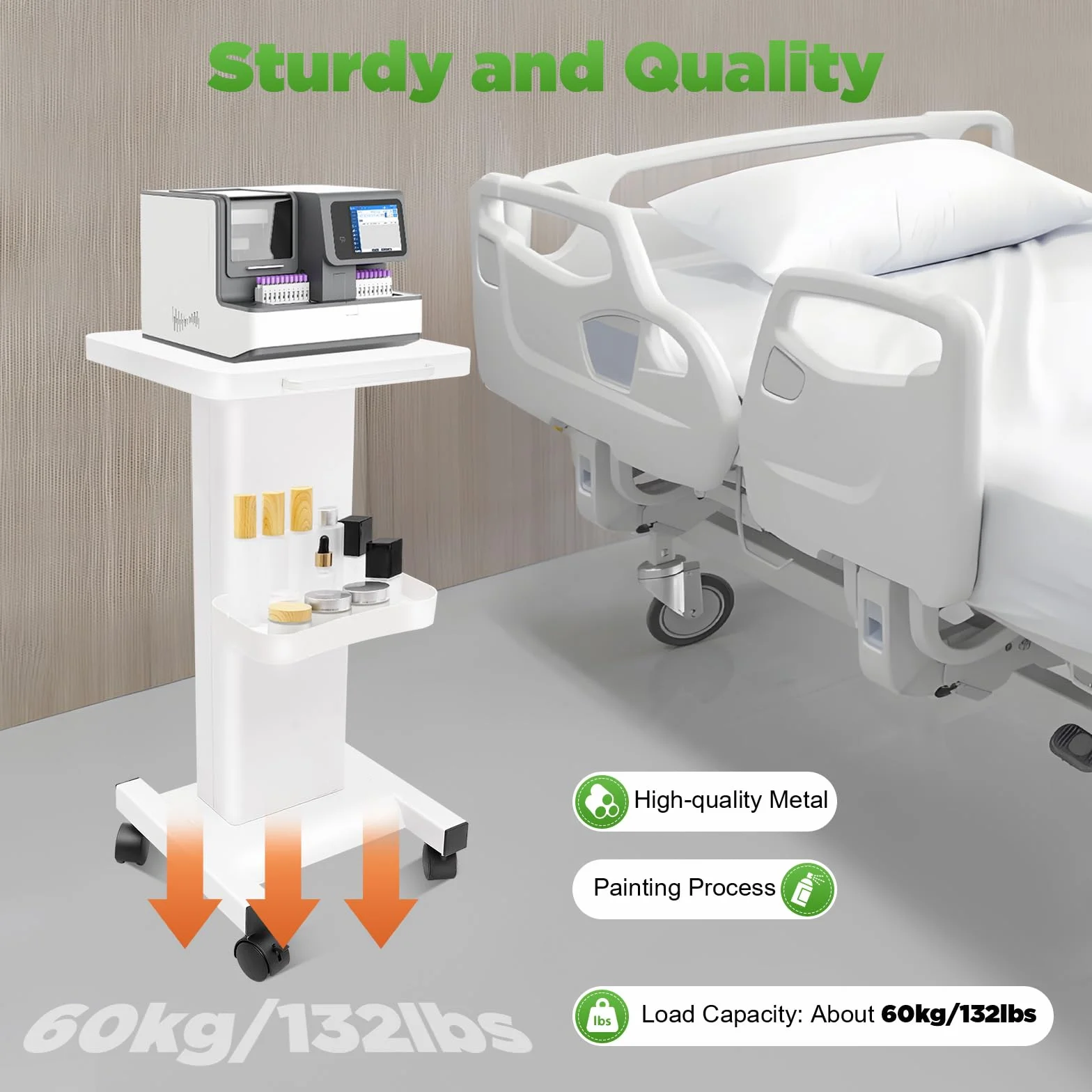Carrello da laboratorio in metallo | Carrello medico | Carrello a rotelle per salone di bellezza a 2 piani | Carrello medico | Carrello dentale | Carrello dentale