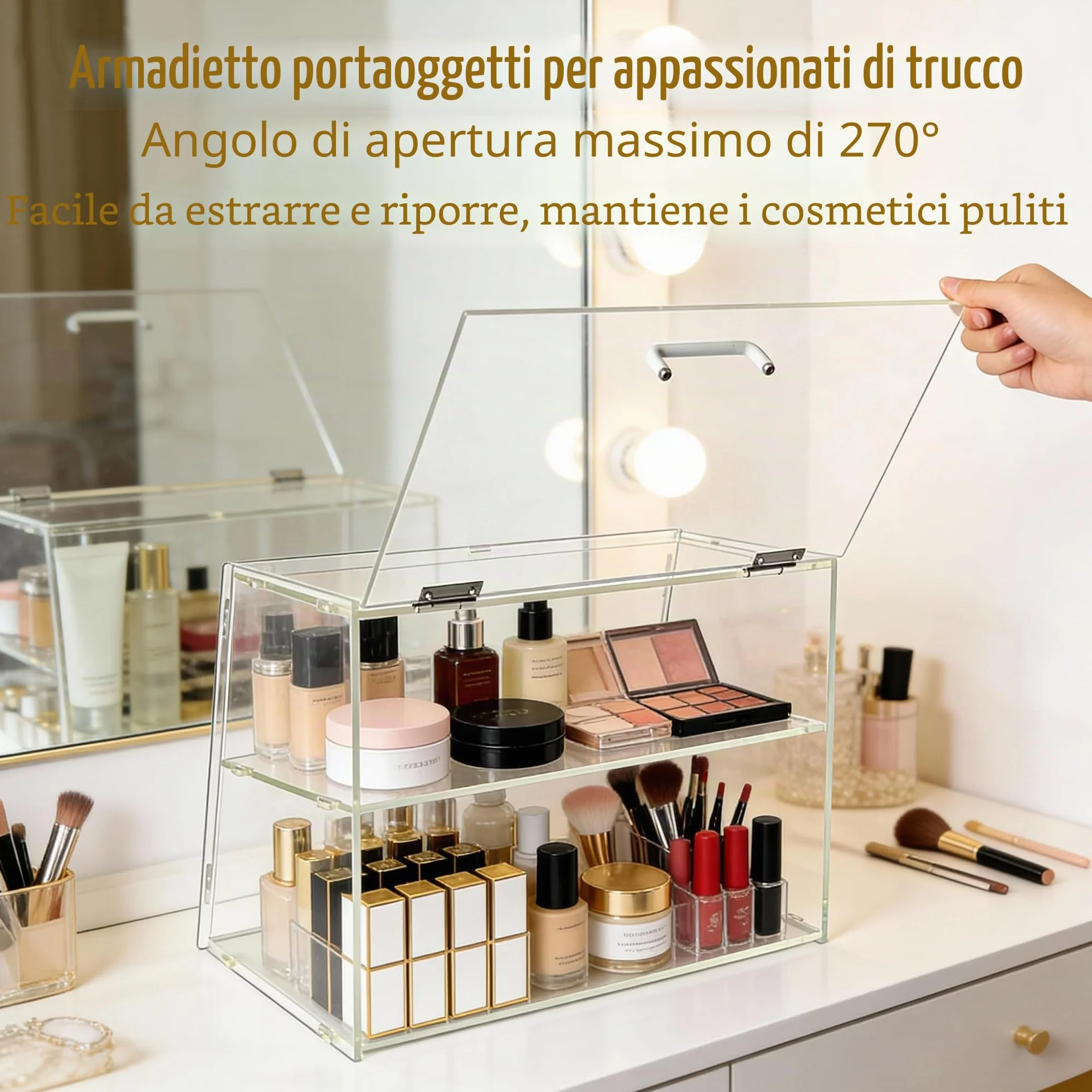 Vetrina a 2 ripiani per panetteria con sportello posteriore di sollevamento, vetrina per pasticceria, piano di lavoro da cucina, vetrina per alimenti in acrilico trasparente, mantiene freschi