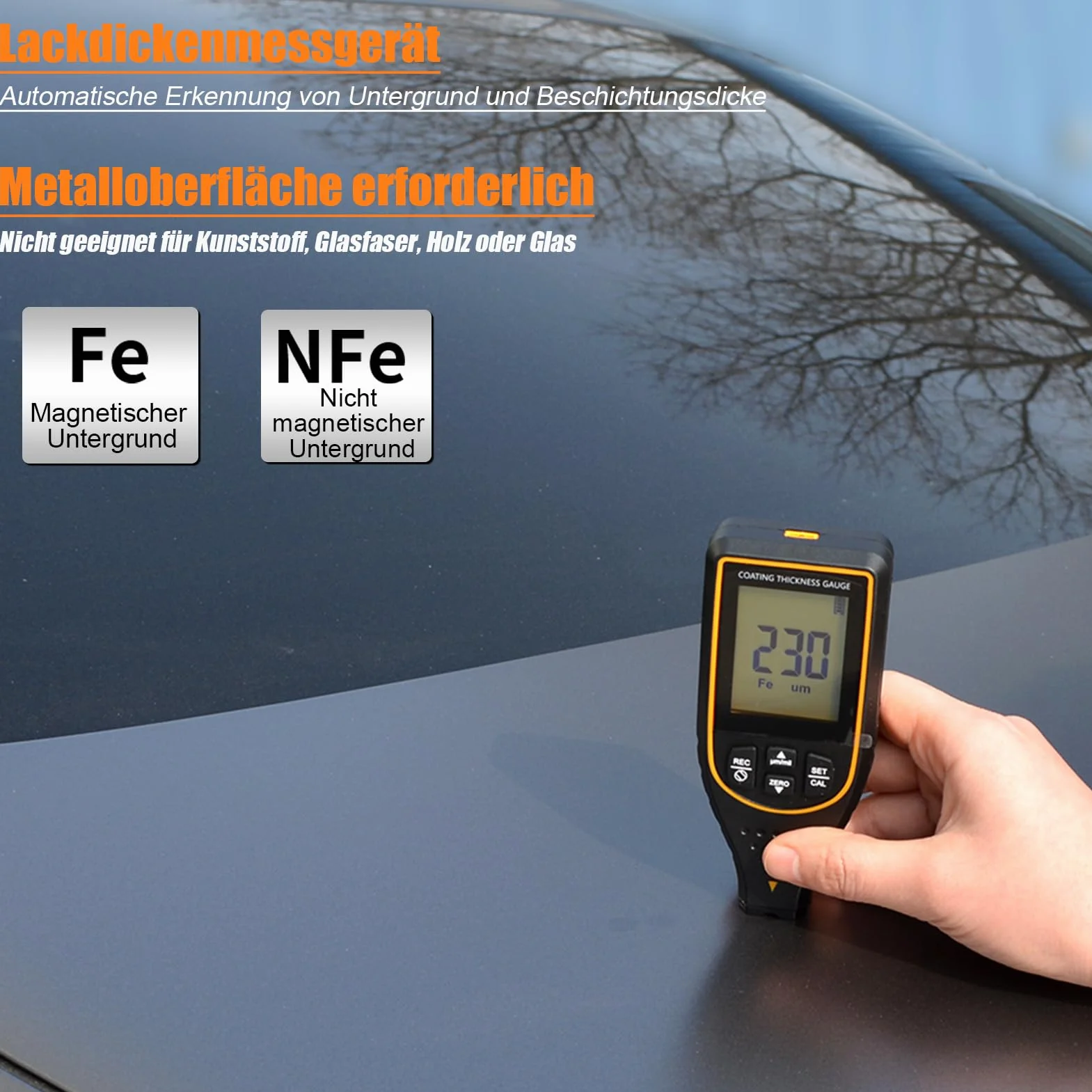 Spessimetro per Vernice Professionale 2999µm 0.1µm Auto Fe/NFe Display 180°