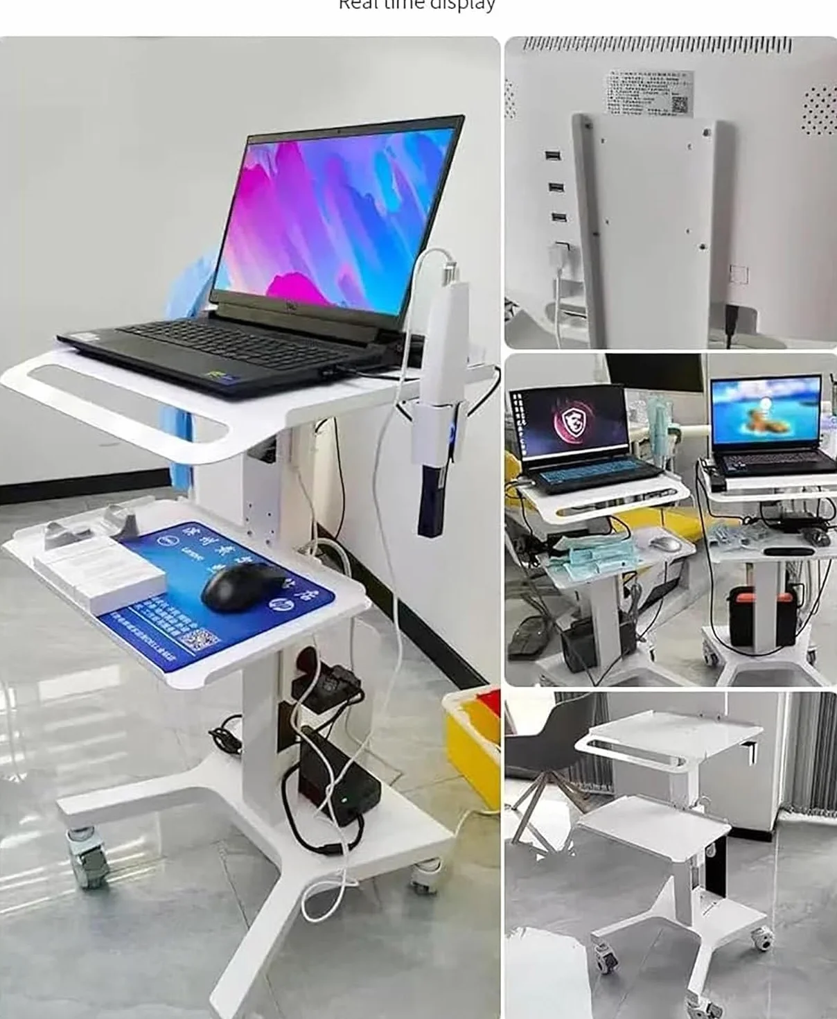 Carrello medico per carrello mobile con supporto per monitor e scanner orale, carrello dentale con ruote, carrello a doppio strato per ospedale, clinica dentale e ufficio