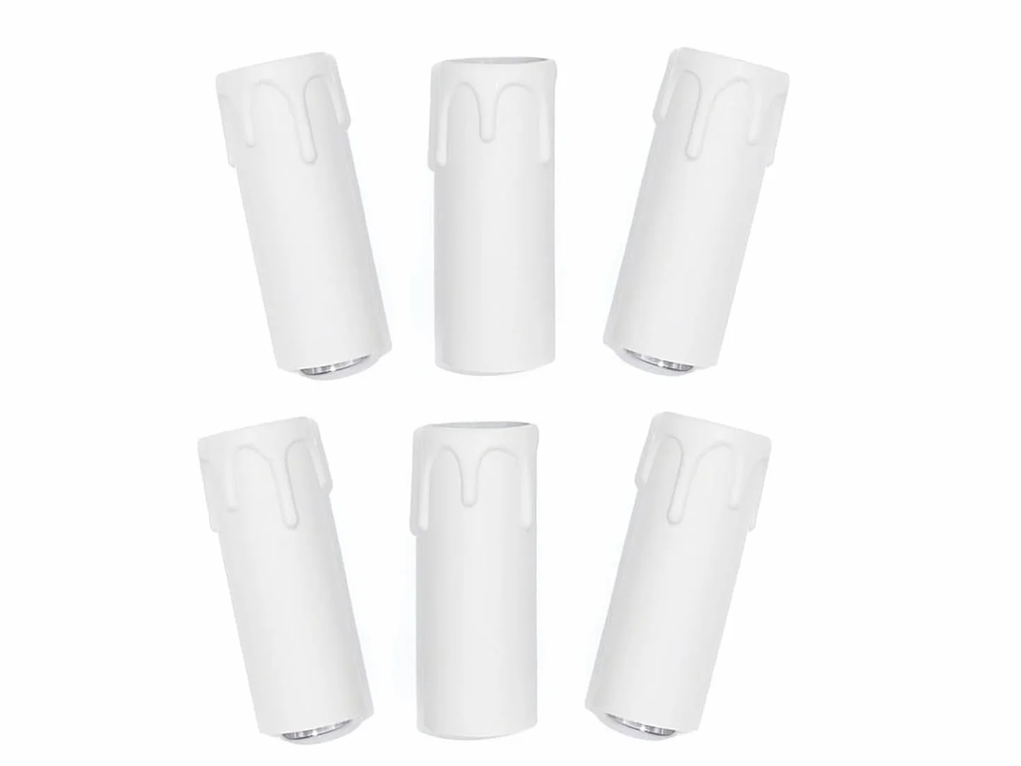 Kit 6 Portalampade E14 Finta Candela Bianca – Copricandela per Lampadari Classici e Vintage – Attacco E14 con Nipplo M10 e Vite di Sicurezza – Altezza 65 mm