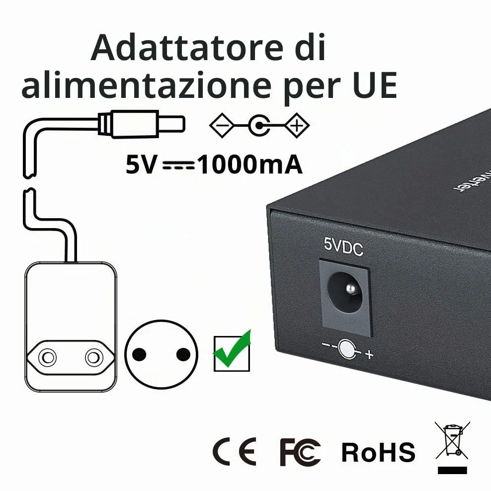 10Gtek Gigabit Ethernet Media Converter SC Monomodale 10/100/1000M RJ45 1000Base-LX 1310nm 20km