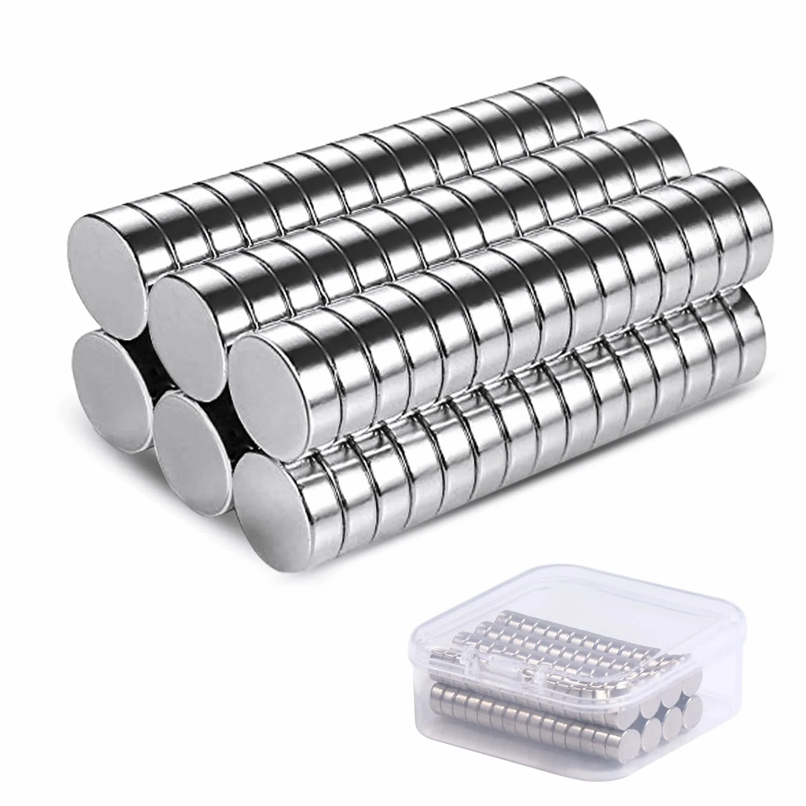 Vinabo 60Pezzi Magneti, al Neodimio Rotondi Piccoli 6 mm x 3 mm, Mini Calamite per Frigo, Lavagne, Artigianato, Mappe, Decorazioni - D'argento