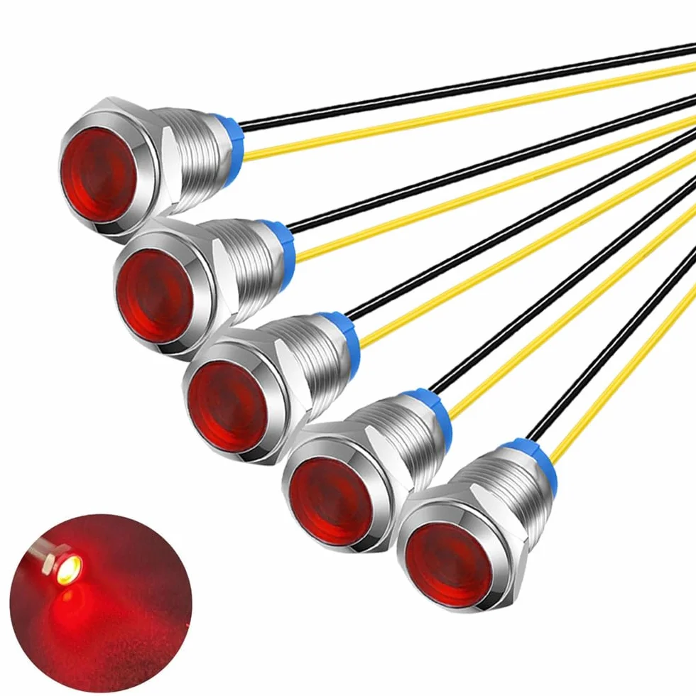 Gebildet 5pcs 10mm 230VAC LED Indicatore Luminoso in Metallo Lampada di Segnalazione Impermeabile (Rosso)