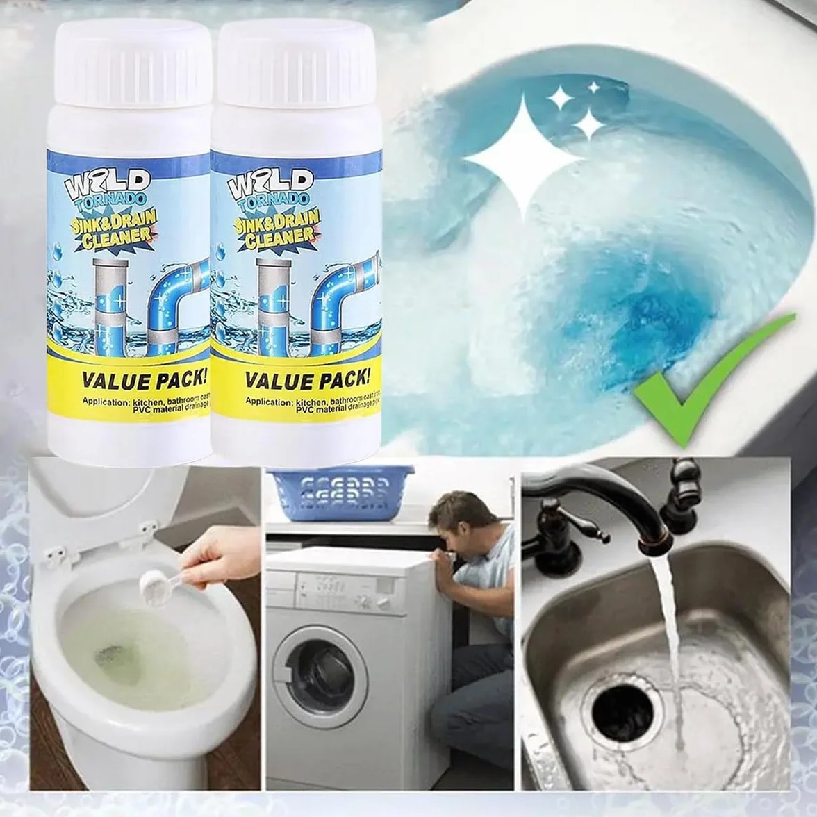 Stura Lavandini e Scarichi, Disgorgante Forte, Disgorgante Lavandino, che Rimuove Capelli, Residui, Grasso e Odori, Adatto a Lavandini, Bagni, Cucine e Scarichi Gabinetto