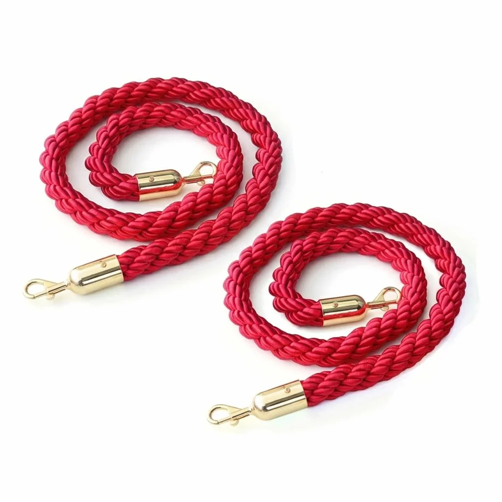 Corde di barriera con moschettoni 150 cm - Set da 2 - Corda intrecciata con ganci in acciaio inox per pali di guidaggio e zone VIP - Rosso/oro