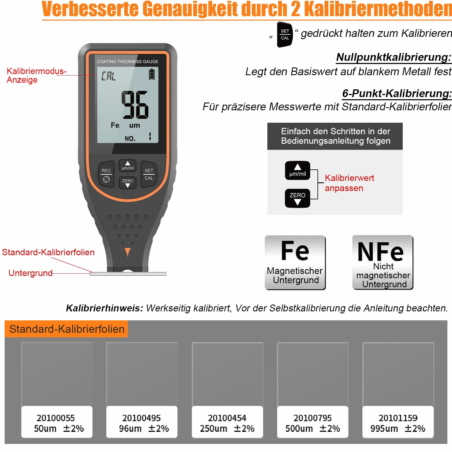 Spessimetro per Vernice Professionale 2999µm 0.1µm Auto Fe/NFe Display 180°
