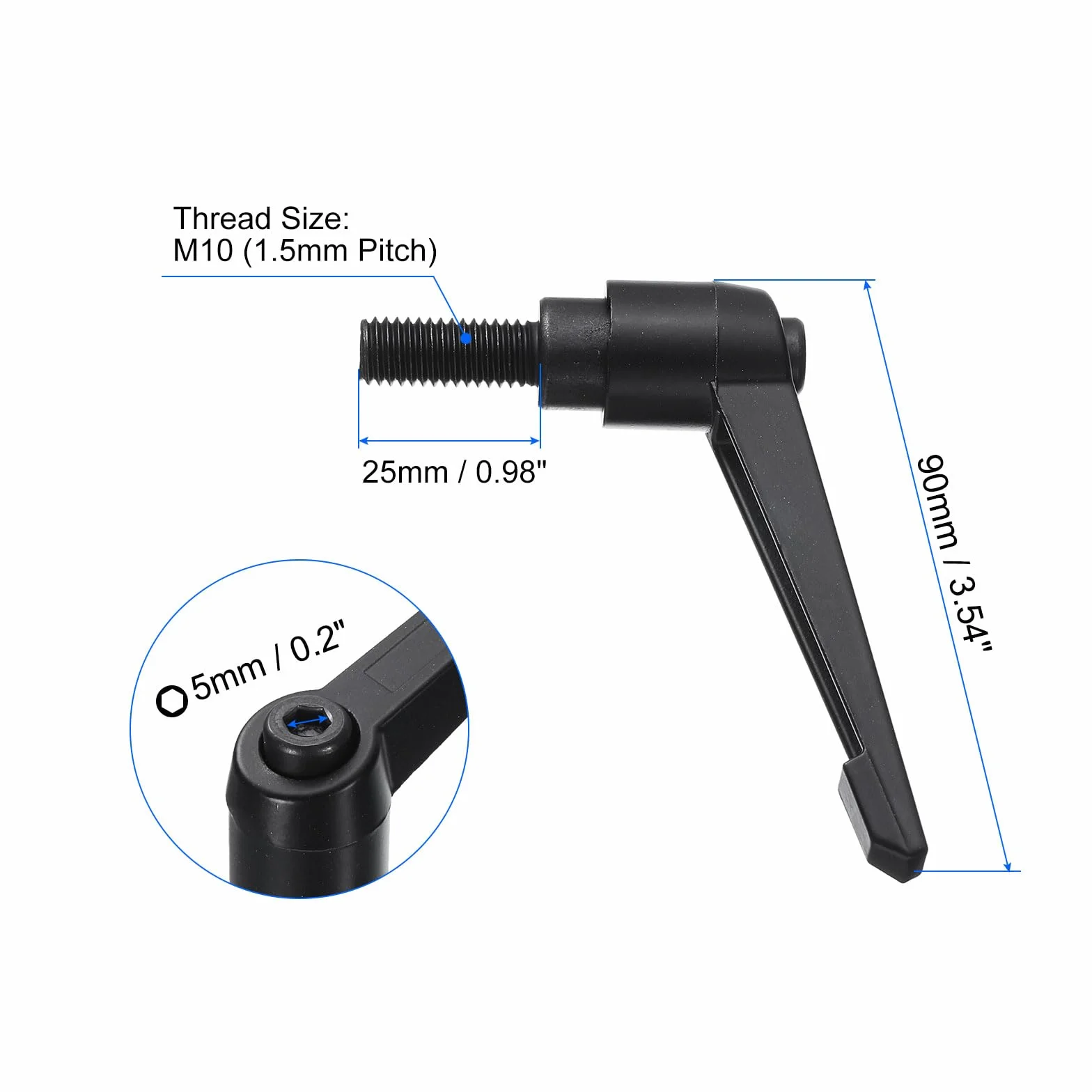 Manopole per leva di serraggio M10 x 25 mm acciaio al carbonio nero QUARKZMAN