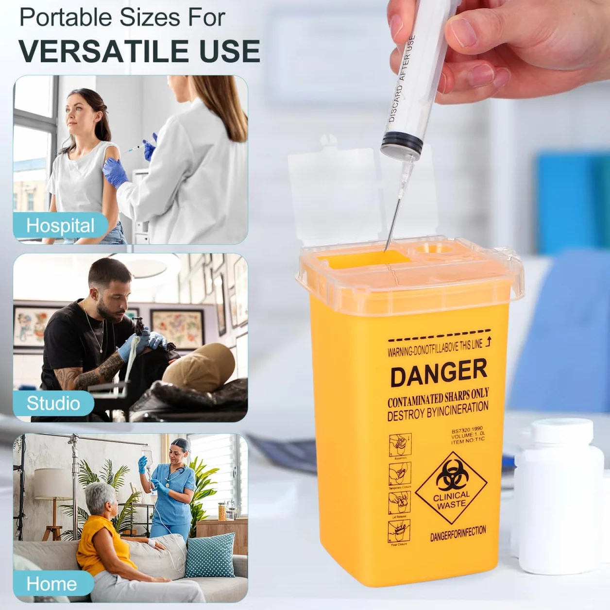 Serbatoio di scarico per cannule Medibox 1 litro giallo 5 pezzi