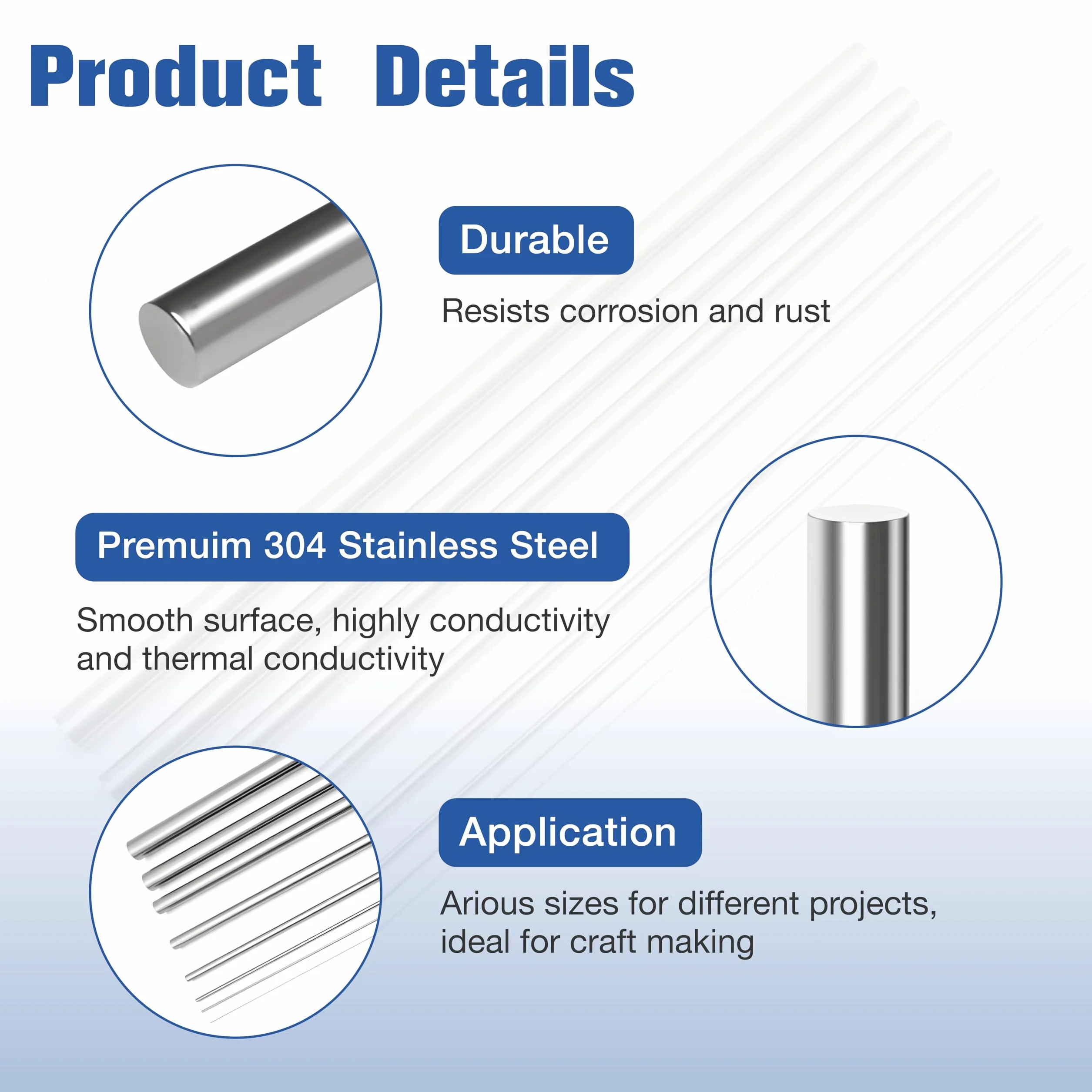 Aste rotonde in acciaio inox 1,0 mm x 300 mm per modellismo