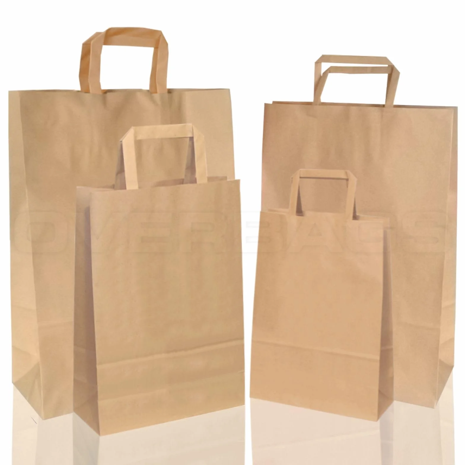 OVERBAGS - Borse shopper sacchetti di carta manico piattina colore avana - Dimensione cm 23x10x32, Confezione pz 10